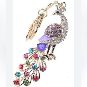 New Crystal Peacock Brooch Keychain Pin Elegant Peacock Bird Animal